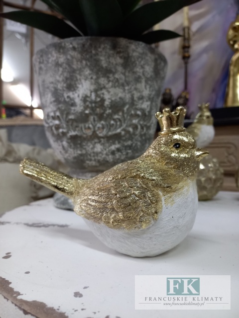 FIGURA PTASZEKI "KRÓL" 15 cm biel złoto brokat
