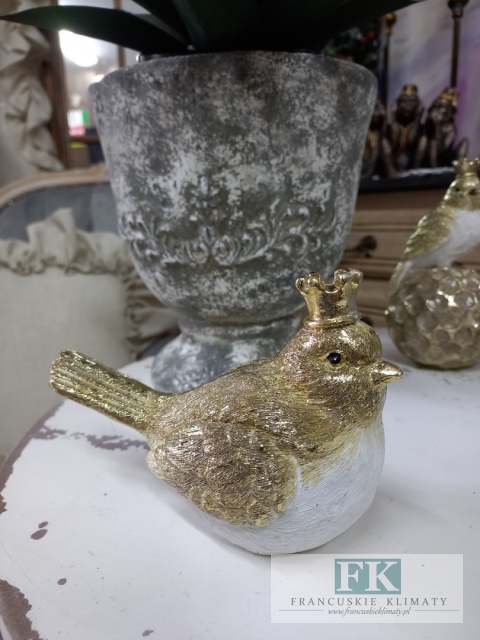 FIGURA PTASZEKI "KRÓL" 15 cm biel złoto brokat