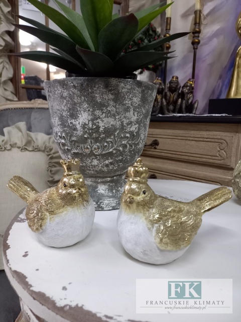 FIGURA PTASZEKI "KRÓL" 15 cm biel złoto brokat