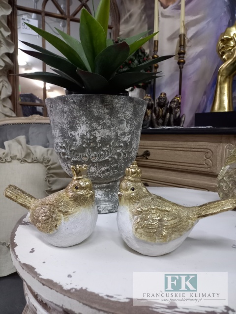 FIGURA PTASZEKI "KRÓL" 15 cm biel złoto brokat