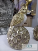FIGURA PTASZEK NA KULI "KRÓL" 16 cm biel złoto brokat