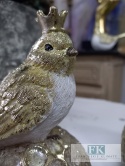 FIGURA PTASZEK NA KULI "KRÓL" 16 cm biel złoto brokat