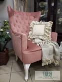 ZACHWYCAJĄCY FOTEL USZAK 117 CM plusz brudny róż