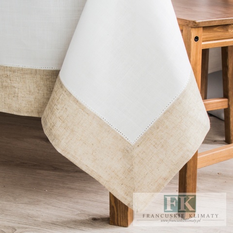 OBRUS KALABRA 130X180 ŁAMANA BIEL BEŻ NATURA SHABBY CHIC FRANCJA