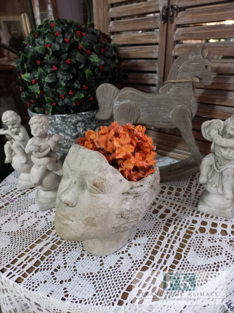 OSŁONKA DONICA TWARZ CERAMICYNO BETONOWA 19 CM BEŻ