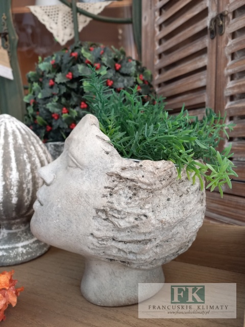 OSONKA DONICA TWARZ CERAMICYNO BETONOWA 19 CM SZARA