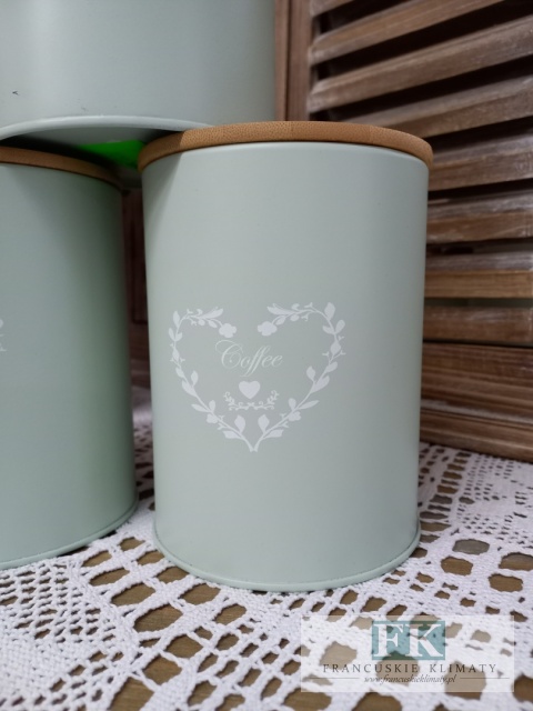 kpl , KOMPLET 3 szt PUSZEK "SUGAR + COFFE + TEA" PUSZKA SERCE 15,5 cm mięta SHABBY , PROWANSJA , VINTAGE