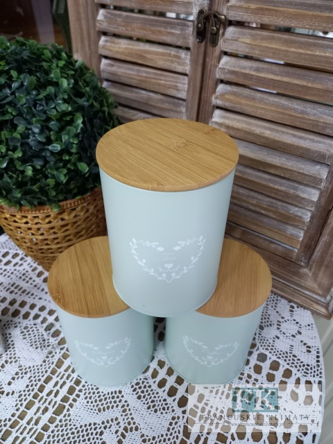 kpl , KOMPLET 3 szt PUSZEK "SUGAR + COFFE + TEA" PUSZKA SERCE 15,5 cm mięta SHABBY , PROWANSJA , VINTAGE