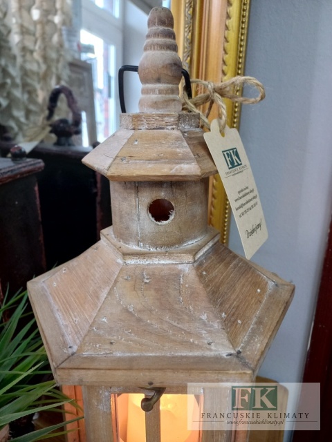 LAMPION LATARNIA KAMIENICZKA 44 CM DREWNO SZKŁO