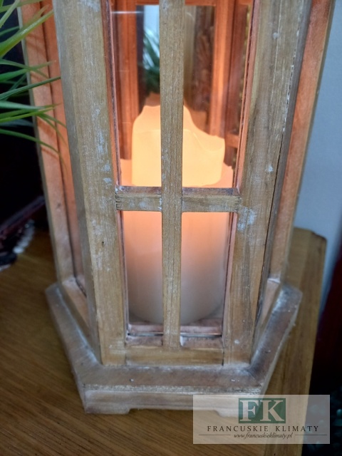 LAMPION LATARNIA KAMIENICZKA 44 CM DREWNO SZKŁO