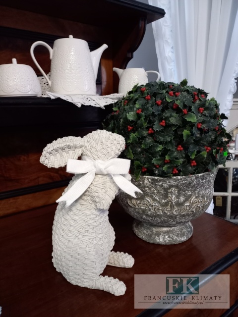 FIGURA KRÓLIK ZAJĄC Z KOKARDKĄ 27 cm jak pleciony