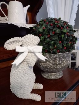 FIGURA KRÓLIK ZAJĄC Z KOKARDKĄ 27 cm jak pleciony