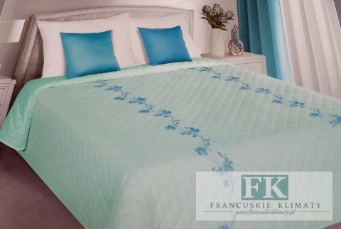 KŁ. NARZUTA PIKOWANA MIĘTOWA 220 X 240 CM BAWEŁNA SHABBY , PROWANSJA , VINTAGE