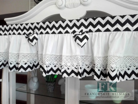 ZAZDROSTKA ZAZDROSKA SZYTA SERCE SERDUSZKO 120/50 BAWEŁNA KORONKA zygzak czerń - biel