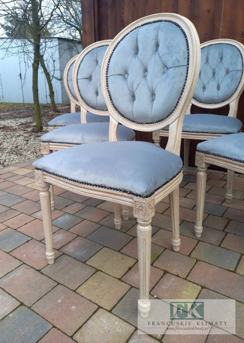FRANCUSKI kpl. 6 szt. KRZESŁA MEDALION antyczne drewno plusz