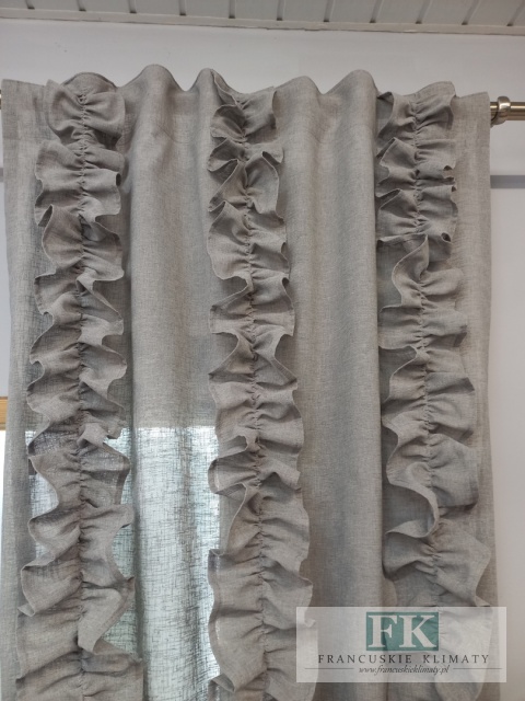 KOMPLET , ZASŁON ZASŁONY FALBANY PIONOWE Z TUBKAMI CYRKONIE 100/200 x 2 SZT NATURA , SZARE W STYLU PROWANSALSKIM , FRANCUSKIM