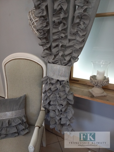 KOMPLET , ZASŁON ZASŁONY FALBANY PIONOWE Z TUBKAMI CYRKONIE 100/200 x 2 SZT NATURA , SZARE W STYLU PROWANSALSKIM , FRANCUSKIM