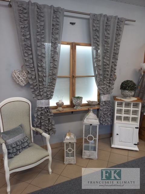 KOMPLET , ZASŁON ZASŁONY FALBANY PIONOWE Z TUBKAMI CYRKONIE 100/200 x 2 SZT NATURA , SZARE W STYLU PROWANSALSKIM , FRANCUSKIM