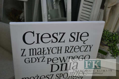 OBRAZ NA PŁÓTNIE 80X50 CIESZ SIĘ Z MAŁYCH RZECZY... PROWANSJA SHABBY płótno CUDO