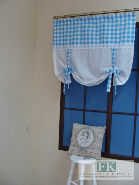ROLETA,EKRAN,PANEL KRATA NIEBIESKO-BIAŁA BAWEŁNA 100 % PROWANSJA SHABBY CHIC