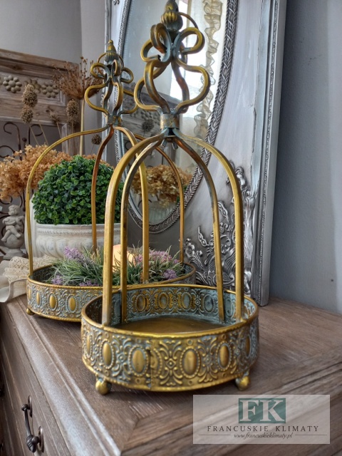 DEKORACYJNA TACA , KWIETNIK , LAMPION KORONA 45 CM ANTYCZNE ZŁOTO
