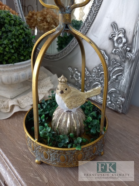 DEKORACYJNA TACA , KWIETNIK , LAMPION KORONA 45 CM ANTYCZNE ZŁOTO