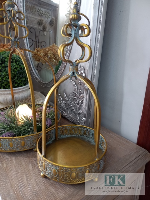 DEKORACYJNA TACA , KWIETNIK , LAMPION KORONA 45 CM ANTYCZNE ZŁOTO