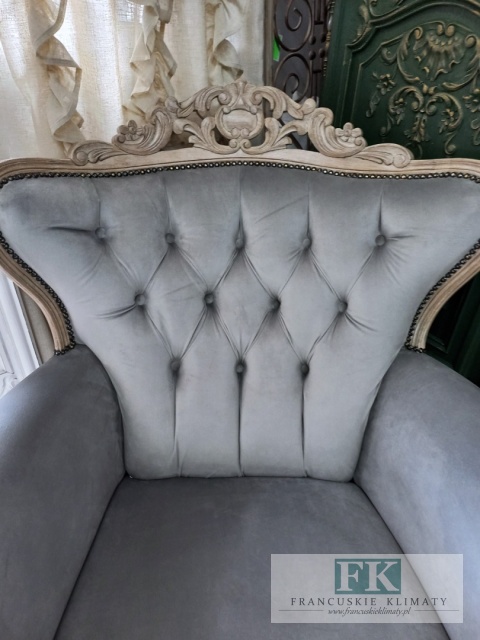 FRANCUSKI FOTEL PLUSZ antyczne drewno