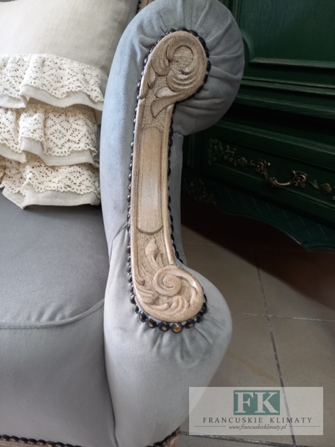 FRANCUSKI FOTEL PLUSZ antyczne drewno