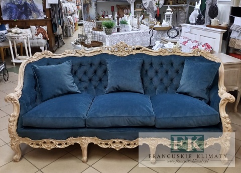 FRANCUSKI KPL. WYPOCZYNKOWY 8 EL. DĄB PLUSZ CIEMNY NIEBIESKI CIENIOWANY !