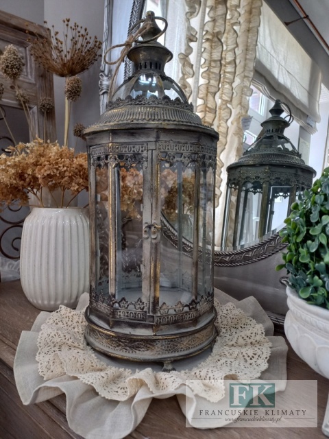 LATARNIA LAMPION METAL 58 CM , ZŁOTO ANTYCZNE