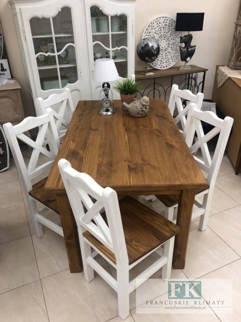 LITE DREWNO ! KOMPLET STÓŁ rozkładany + 6 SZT KRZESEŁ PROWANSJA RUSTIC BOHO VINTAGE