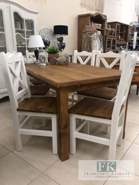 LITE DREWNO ! KOMPLET STÓŁ rozkładany + 6 SZT KRZESEŁ PROWANSJA RUSTIC BOHO VINTAGE