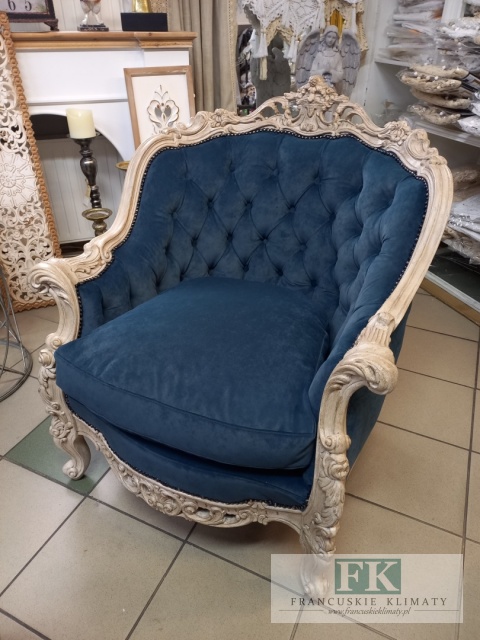 FRANCUSKI KPL. WYPOCZYNKOWY 8 EL. DĄB PLUSZ CIEMNY NIEBIESKI CIENIOWANY !