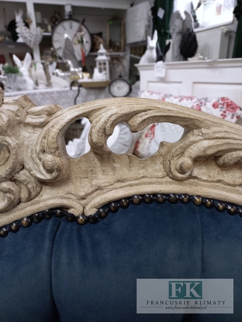 FRANCUSKI KPL. WYPOCZYNKOWY 8 EL. DĄB PLUSZ CIEMNY NIEBIESKI CIENIOWANY !