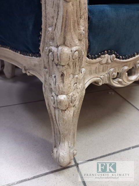 FRANCUSKI KPL. WYPOCZYNKOWY 8 EL. DĄB PLUSZ CIEMNY NIEBIESKI CIENIOWANY !