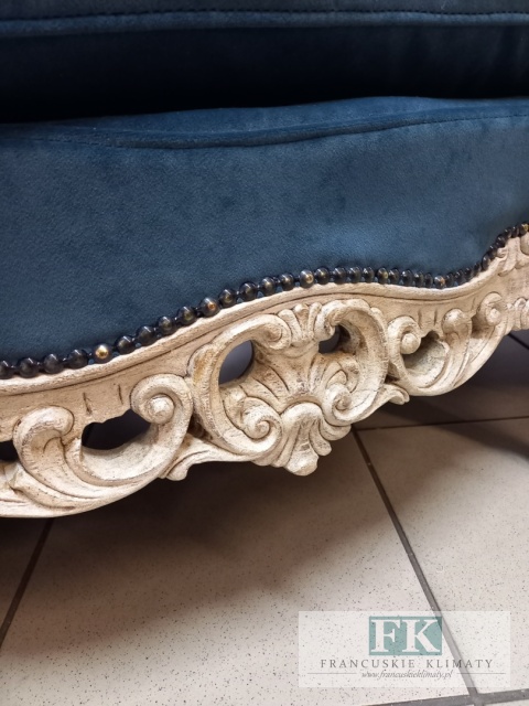 FRANCUSKI KPL. WYPOCZYNKOWY 8 EL. DĄB PLUSZ CIEMNY NIEBIESKI CIENIOWANY !