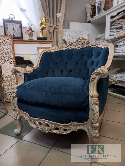 FRANCUSKI KPL. WYPOCZYNKOWY 8 EL. DĄB PLUSZ CIEMNY NIEBIESKI CIENIOWANY !