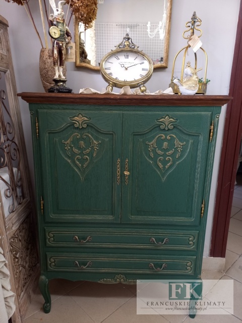 FRANCUSKA KOMODA 122 CM DĄB butelkowa ziele złoto VERT ROYALE