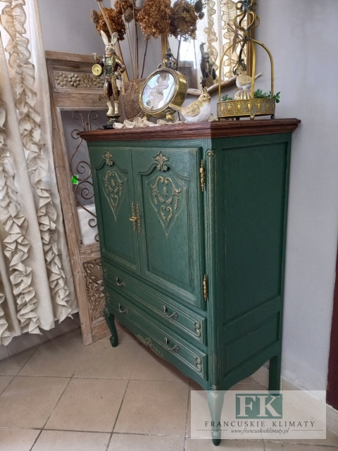 FRANCUSKA KOMODA 122 CM DĄB butelkowa ziele złoto VERT ROYALE