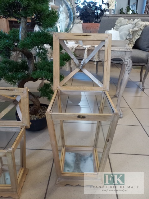LAMPION LATARNIA 74 CM DREWNO SZKŁO
