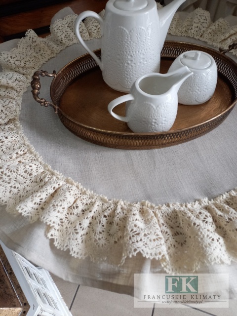 SERWETKA FALBANKA KORONKA KOŁO fi 70 cm BEŻ NATURA prowansja , shabby chic