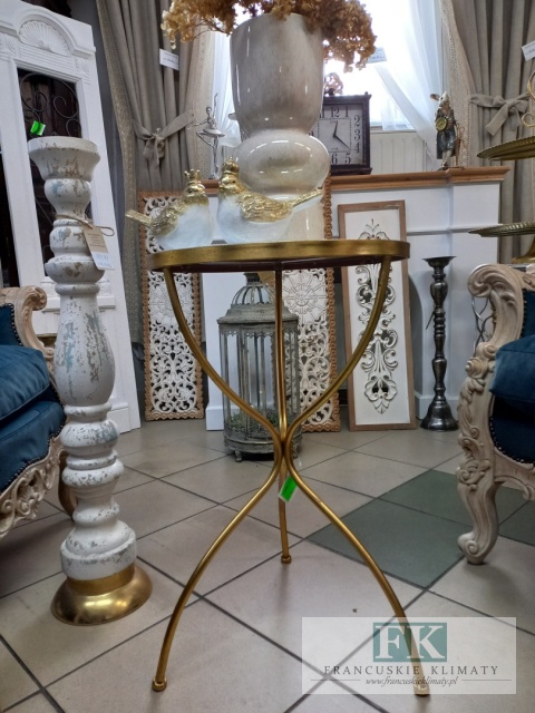 STOLIK METALOWY 64,5 cm W KOLORZE ZŁOTAZ LUSTRZANYM BLATEM