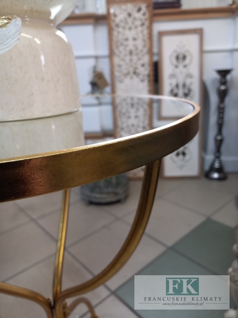 STOLIK METALOWY 64,5 cm W KOLORZE ZŁOTAZ LUSTRZANYM BLATEM