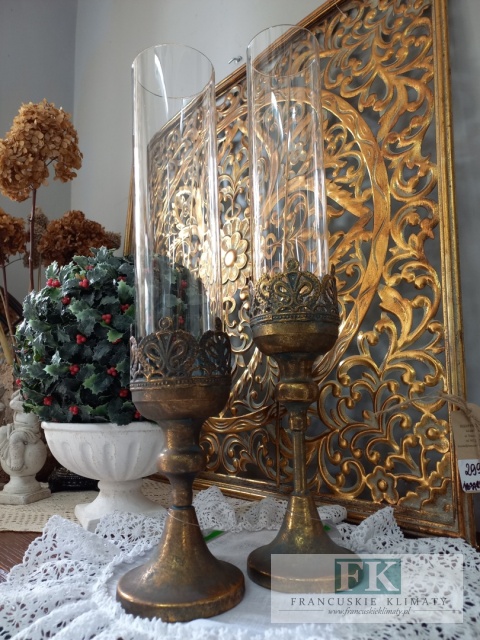 ŚWIECZNIK , LAMPION NA NODZE 46,5 CM SHABBY