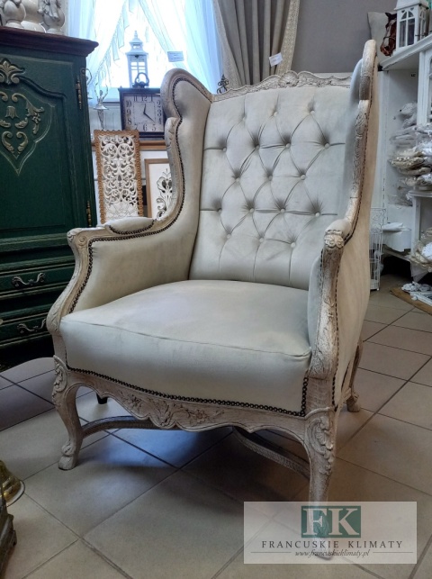 FRANCUSKI FOTEL WIELKI 115 CM DĄB antyczne drewno