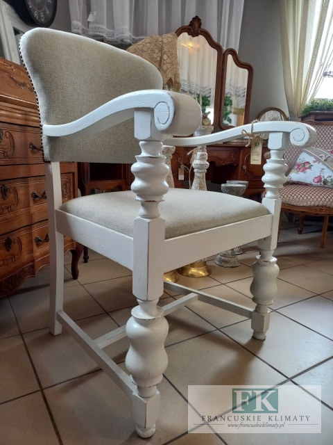 FRANCUSKI FOTEL cottage SHABBY biały beż