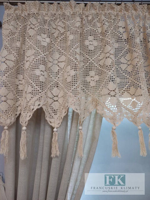 KPL KOMPLET NATURA ZASŁONY BOKI , LAMBREKIN SZYDEŁKO 140/160 x 2 , 300/60