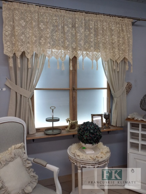 KPL KOMPLET NATURA ZASŁONY BOKI , LAMBREKIN SZYDEŁKO 140/160 x 2 , 300/60