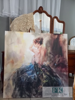 OBRAZ NA PŁÓTNIE DAMA KOBIETA Z PERŁAMI 100/ 100 CM